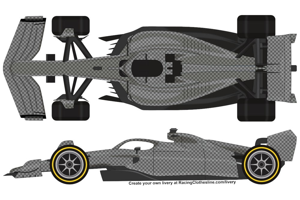 Livery template featuring a top-down and side view of a Formula One car