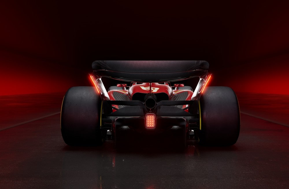 Ferrari's SF-23 car pictured from behind