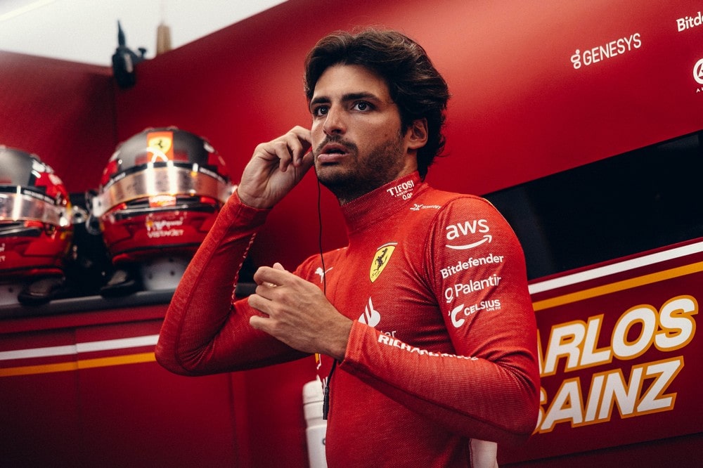 Carlos Sainz preparing in the Ferrari garage