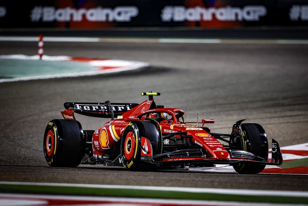 Carlos Sainz driving his Ferrari during qualifying for the 2024 Bahrain Grand Prix