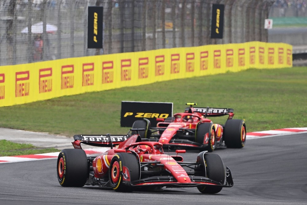 Charles Leclerc leading Carlos Sainz in the 2024 Chinese Grand Prix