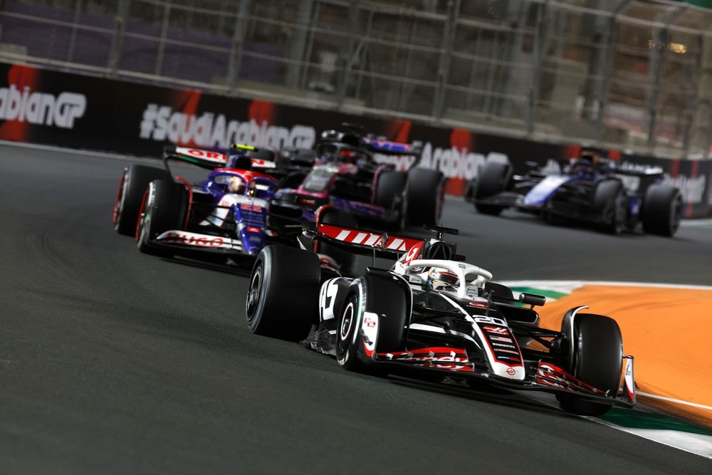 Kevin Magnussen leading a group of cars during the 2024 Saudi Arabian Grand Prix