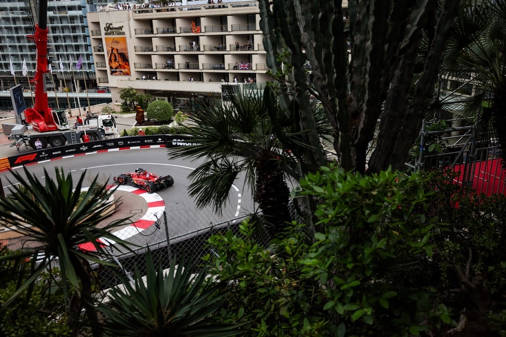 Charles Leclerc driving at the hairpin at the 2024 Monaco Grand Prix