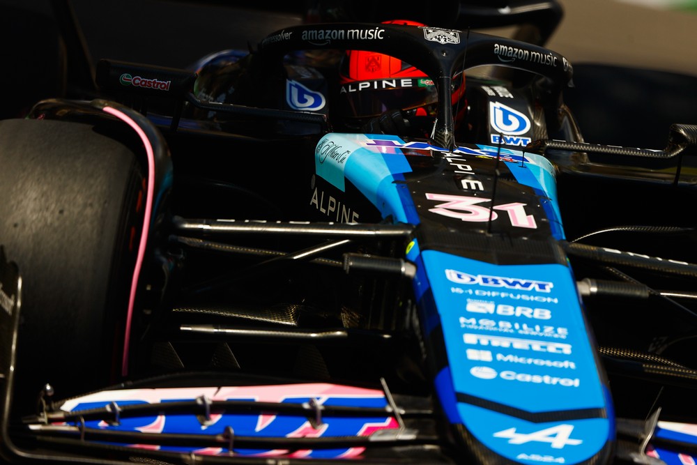 Esteban Ocon driving an Alpine during practice for the 2024 Monaco Grand Prix