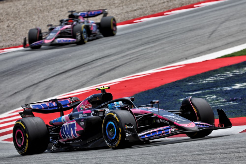 Pierre Gasly leads teammate Esteban Ocon at the 2024 Spanish Grand Prix