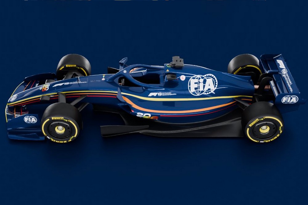 A render of a 2026 F1 car in a blue FIA livery