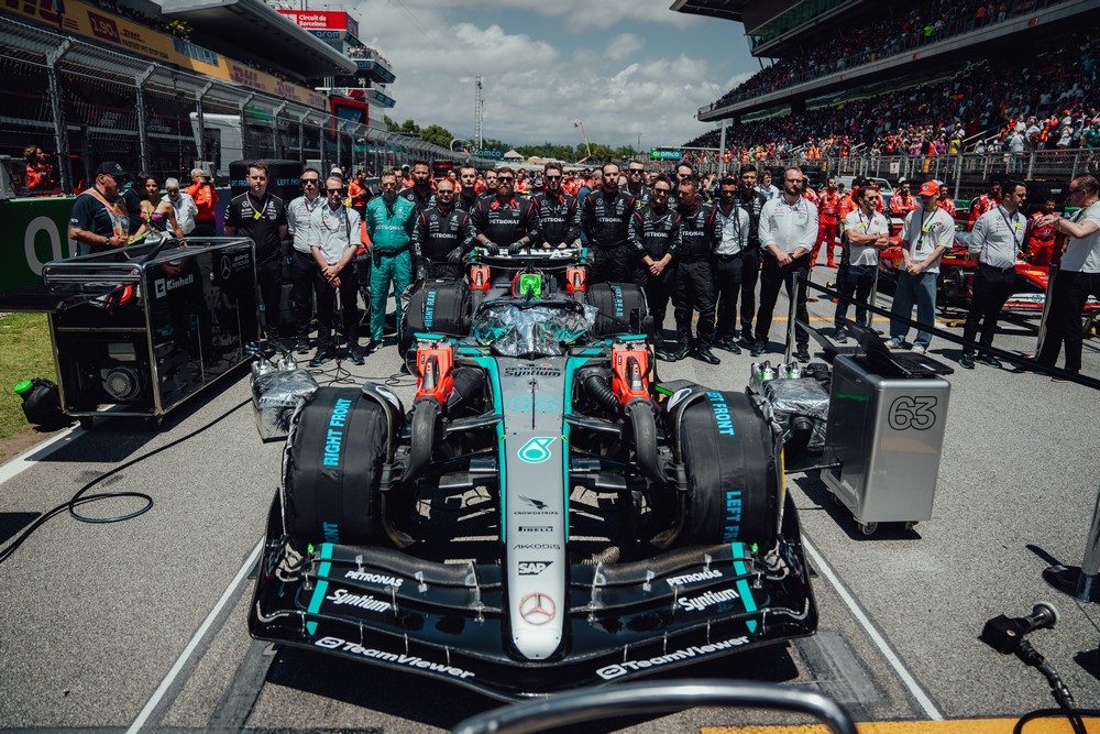 George Russell's Mercedes sitting on the starting grid ahead of the 2024 Spanish Grand Prix