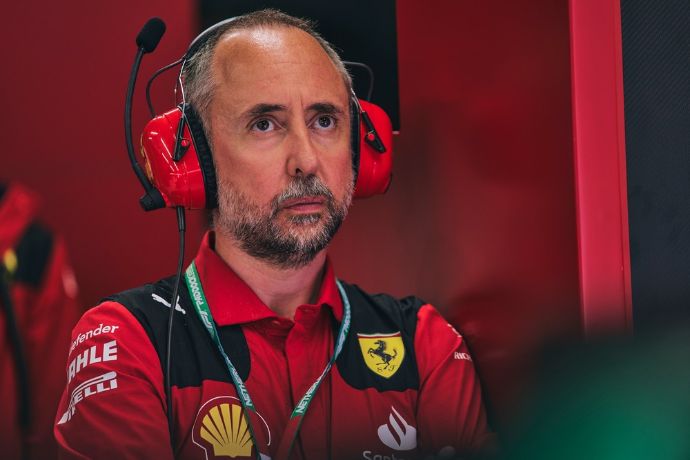 Ferrari Technical Director Enrico Cardile wearing a headset at the 2023 Dutch Grand Prix