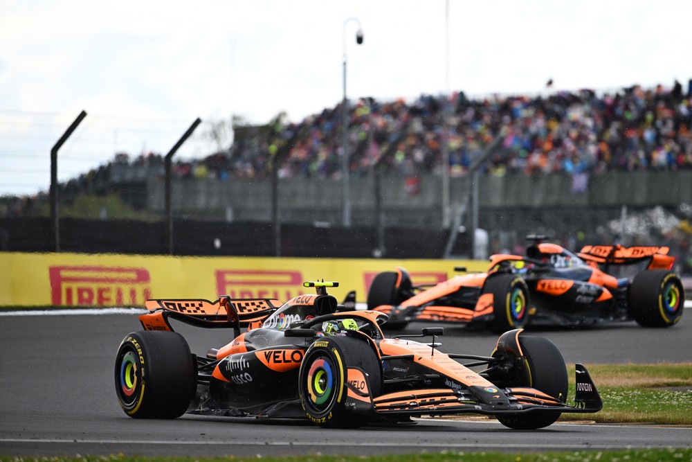 Lando Norris leads Oscar Piastri during the 2024 British Grand Prix