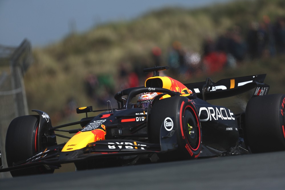 Max Verstappen driving his Red Bull car during practice for the 2024 Dutch Grand Prix