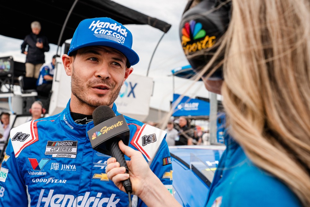 NASCAR driver Kyle Larson speaking to a journalist from NBC