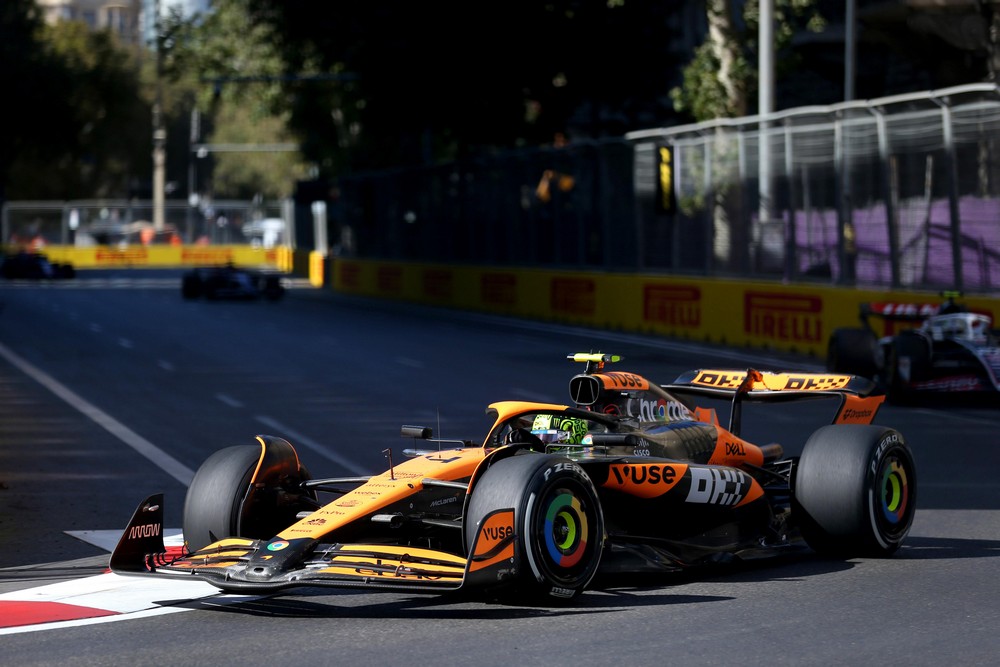 Lando Norris racing in the 2024 Azerbaijan Grand Prix