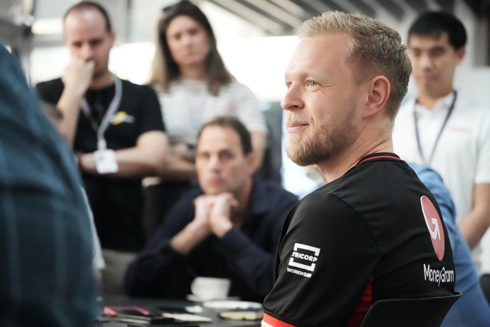 Kevin Magnussen performing media duties on Thursday ahead of the 2024 Brazilian Grand Prix