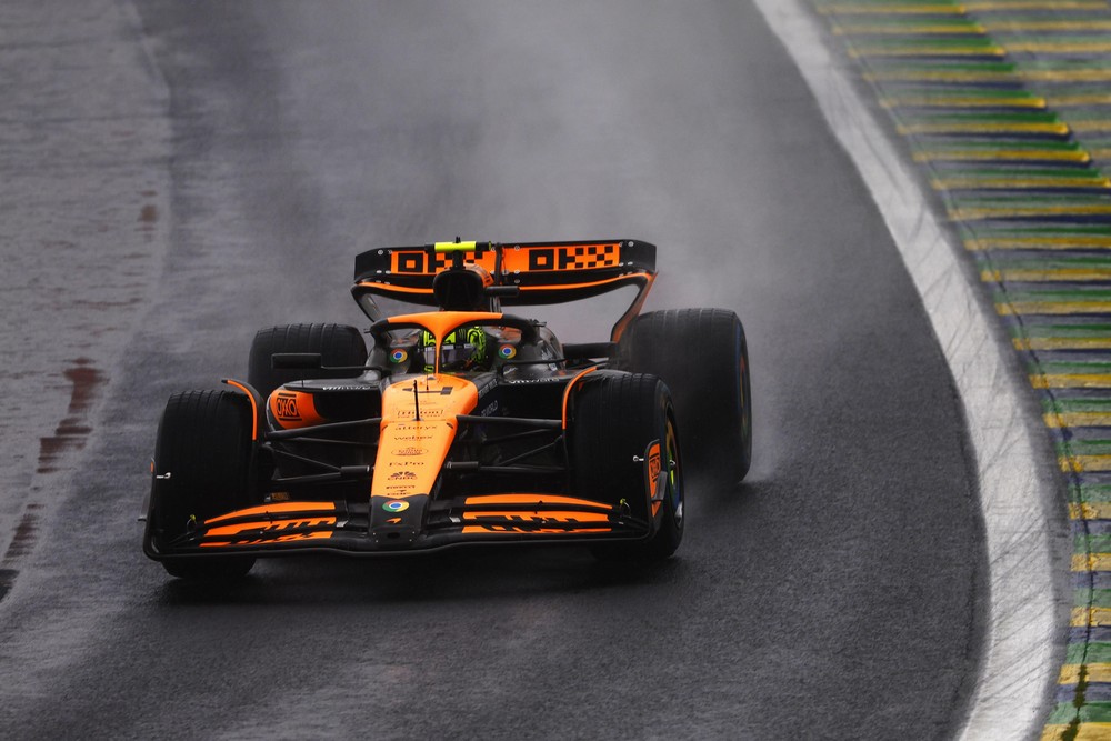 Lando Norris in wet conditions during qualifying for the 2024 Brazilian Grand Prix