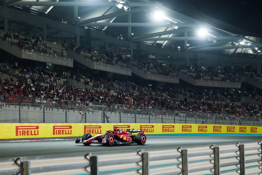 Charles Leclerc races past the crowd during practice for the 2024 Abu Dhabi Grand Prix