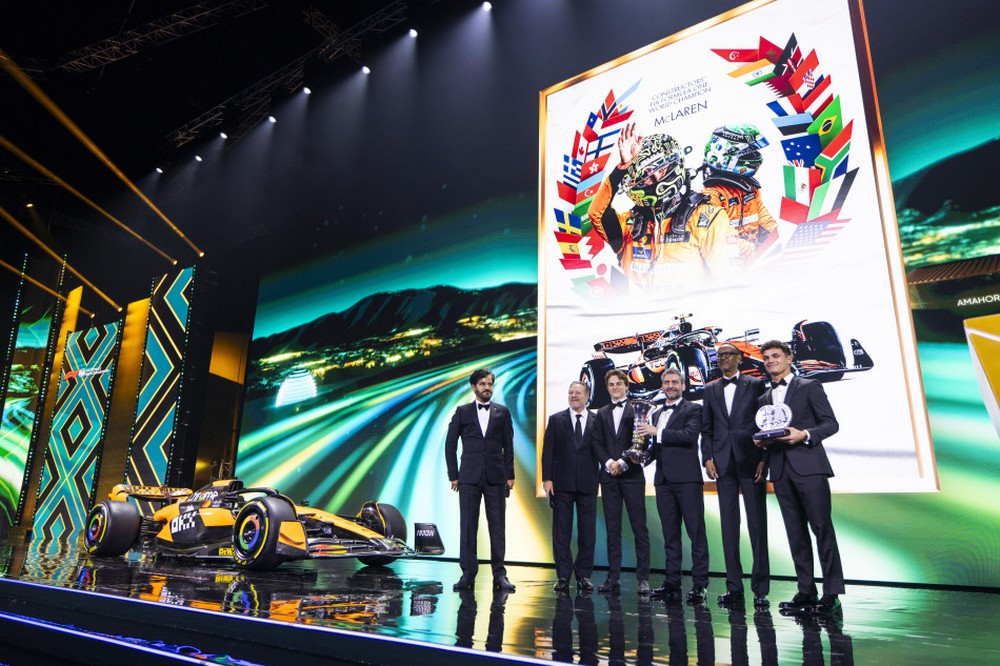 McLaren is awarded the 2024 F1 World Constructors' Championship trophy at the 2024 FIA Prize Gala in Rwanda