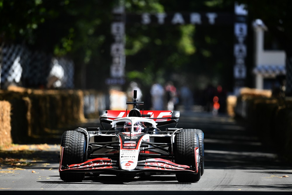 Gene Haas driving one of his F1 cars at the 2025 Goodwood Festival of Speed