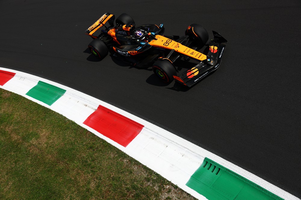 Overhead view of Oscar Piastri during practice for the 2025 Italian Grand Prix