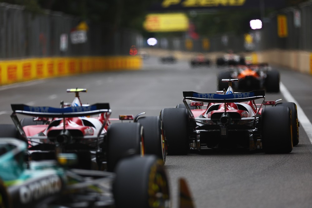 Charles Leclerc leads Lewis Hamilton during the 2025 Azerbaijan Grand Prix