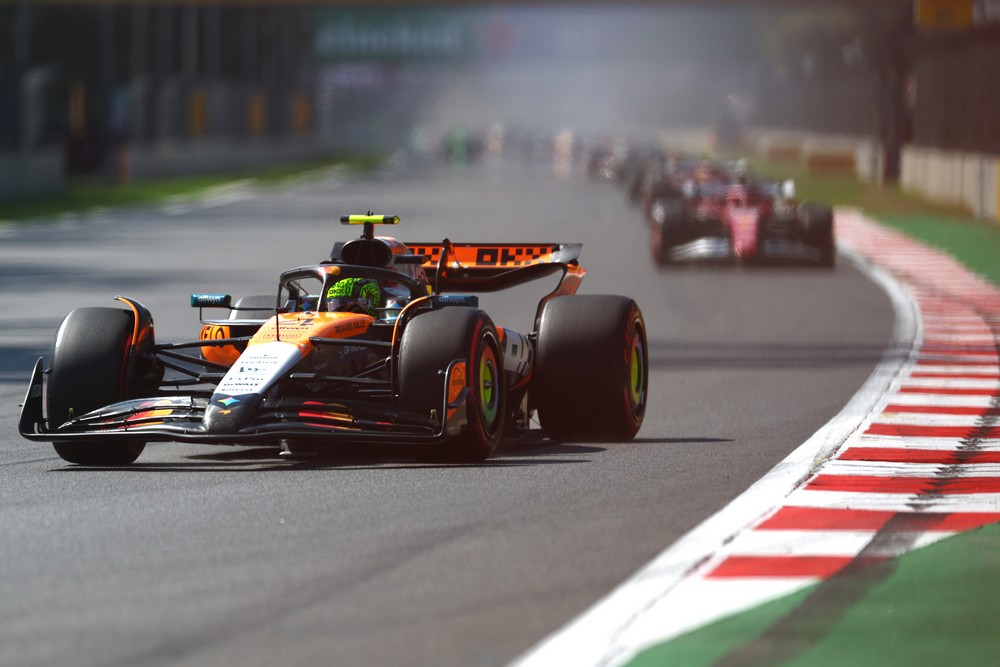 Lando Norris leads the field at the start of the 2025 Mexican Grand Prix