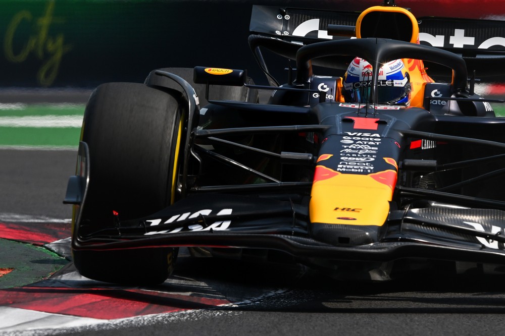 Max Verstappen takes a corner during practice for the 2025 Mexican Grand Prix