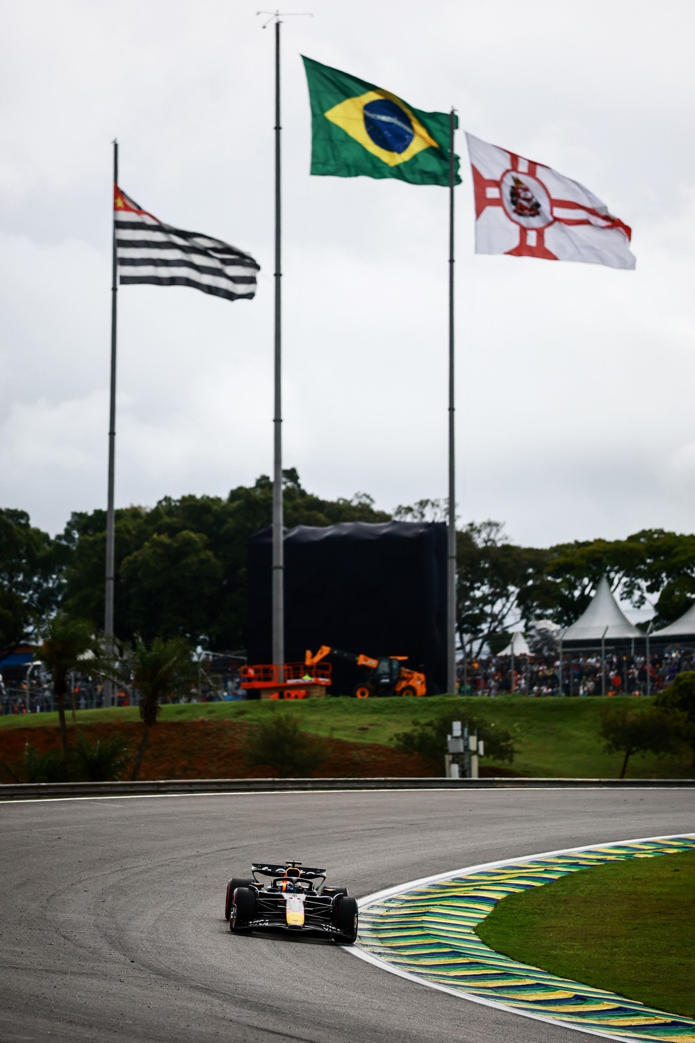 Max Verstappen rounds a corner while practising for the 2025 Brazilian Grand Prix