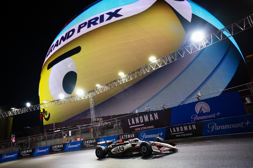 Esteban Ocon races past the iconic Las Vegas Sphere during qualifying for the 2025 Las Vegas Grand Prix