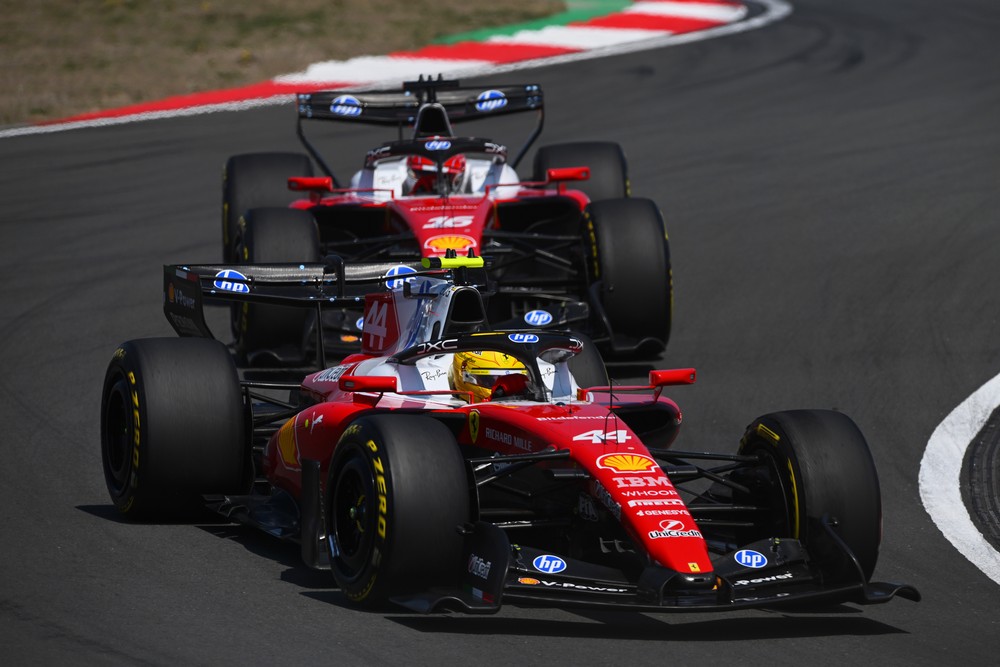 Lewis Hamilton leads Charles Leclerc during the 2026 Chinese Grand Prix sprint race